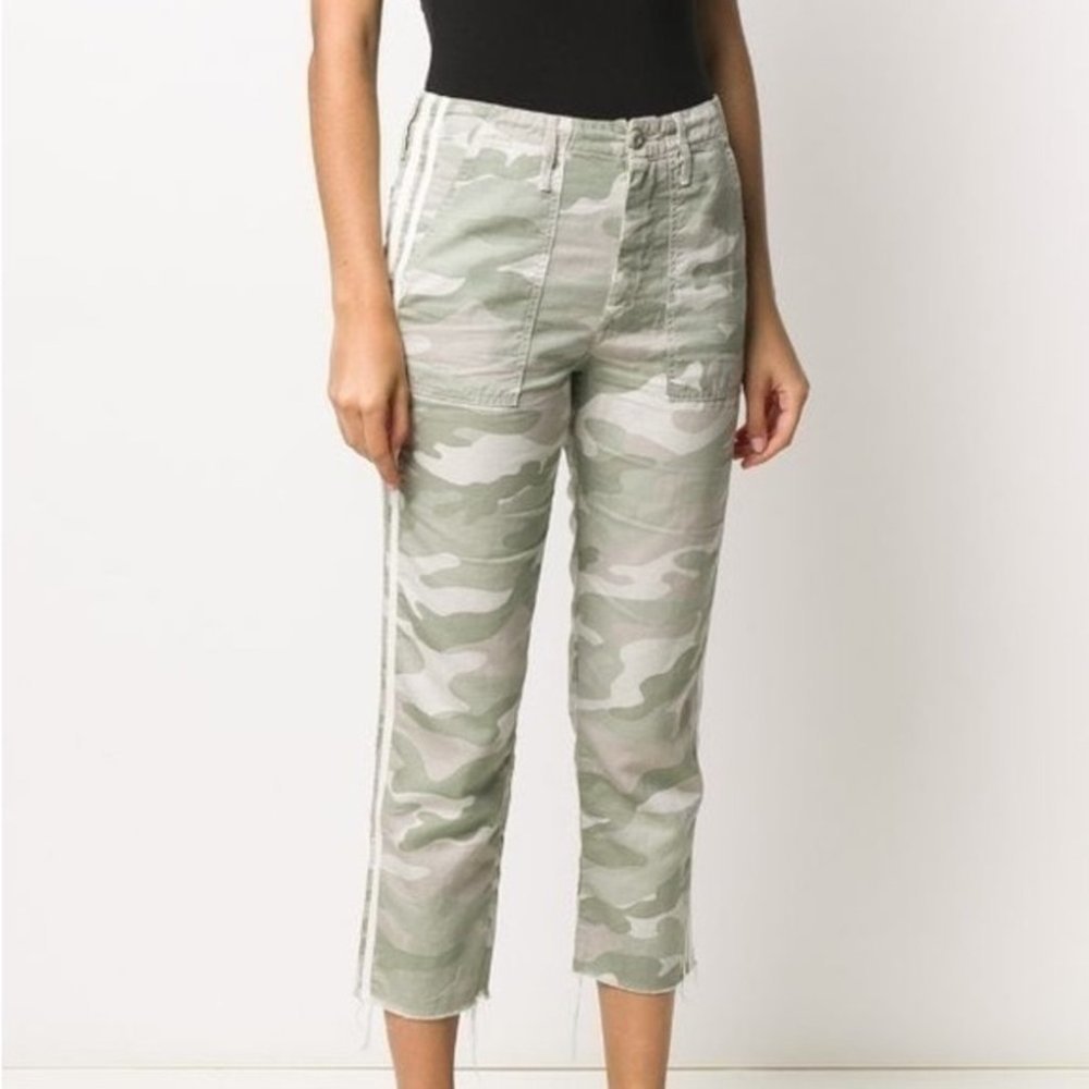 Mother Shaker Chop Camouflage Print Linen/Flax Blend Raw Hem Women 25 Pants